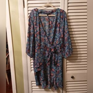 Floral Blue Wrap Blouse